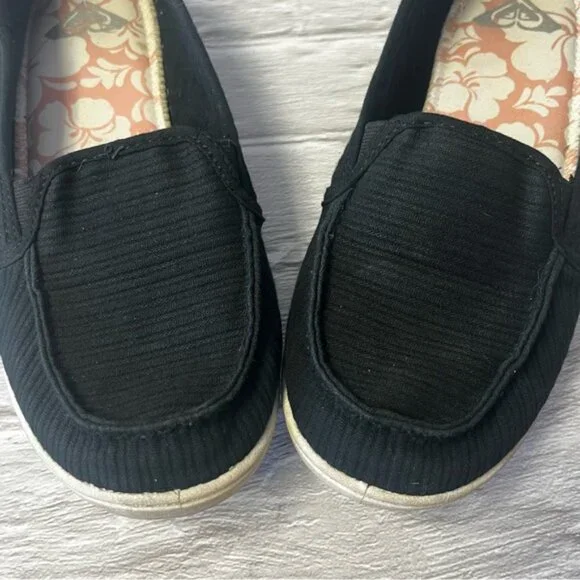 Roxy Minnow VII Black Canvas Slip On Boat Shoes - Picture 4 of 11